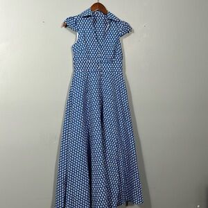 Japanese Fit and Flare Blue Floral A- line Midi Sleeveless Dress size S